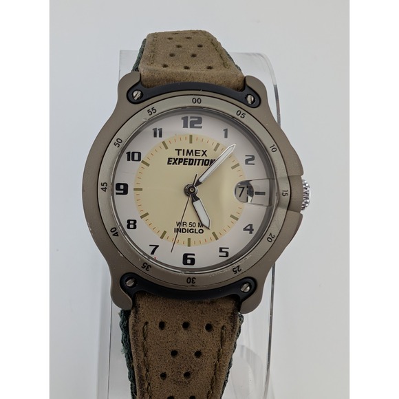 VTG 2002 Timex Expedition Watch Women 30mm‎ Case Brown Band- New BAttery